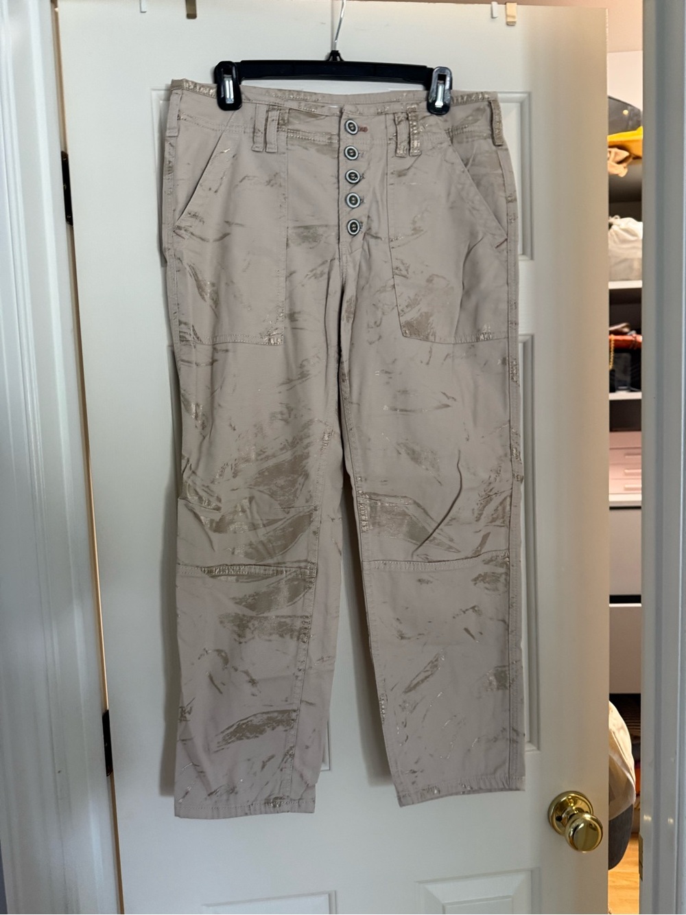 Anthropology gold paint Button-Front Cargo Pants - Beige